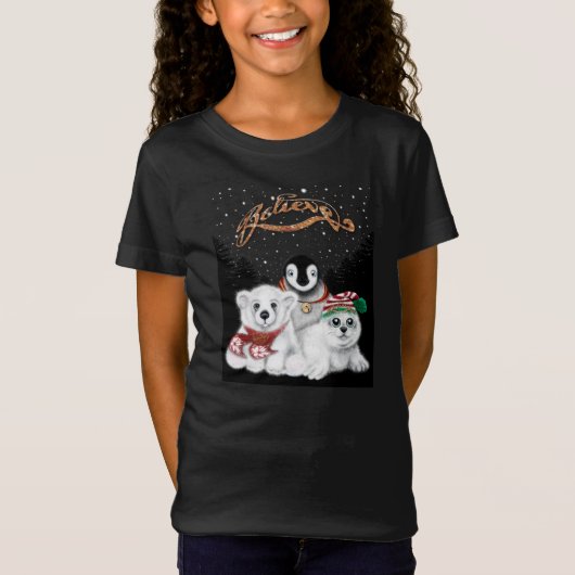 クリスマス休日ノースポール熊ペンギンアザラシ Tシャツ (正面)
