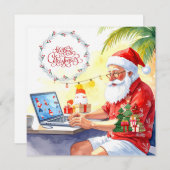 クリスマス休暇にネットで働くサンタ シーズンカード (正面/裏面)