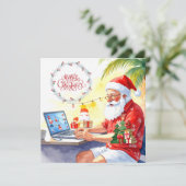 クリスマス休暇にネットで働くサンタ シーズンカード (スタンド正面)