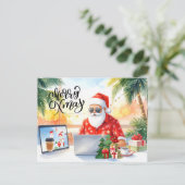 クリスマス休暇にネットで働くサンタ シーズンポストカード (スタンド正面)