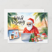 クリスマス休暇にネットで働くサンタ シーズンポストカード (正面/裏面)