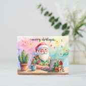 クリスマス休暇にネットで働くサンタ シーズンポストカード (スタンド正面)