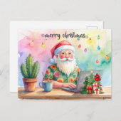 クリスマス休暇にネットで働くサンタ シーズンポストカード (正面/裏面)