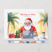 クリスマス休暇に向けてサンタがオンラインで作業中 シーズンポストカード (正面/裏面)