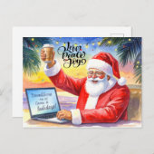 クリスマス休暇に向けてサンタがオンラインで作業中 シーズンポストカード (正面/裏面)