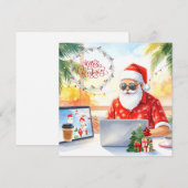 クリスマス休暇に向け、サンタがオンラインで作業中 シーズンカード (正面/裏面)