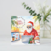 クリスマス休暇に向け、サンタがオンラインで作業中 シーズンカード (スタンド正面)