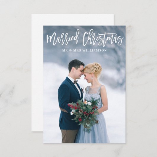 クリスマス休暇のお結婚祝い サンキューカード (正面/裏面)