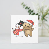 クリスマス休暇のための冬の雪だるま付きオッター シーズンカード (スタンド正面)