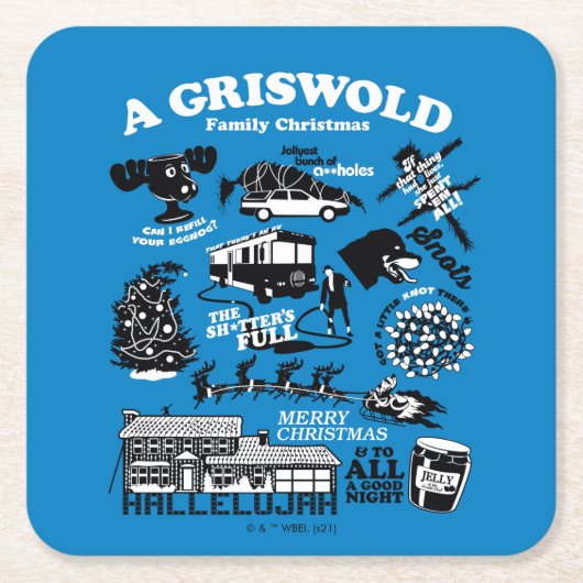 クリスマス休暇のアイコンと引用文 スクエアペーパーコースター (正面)