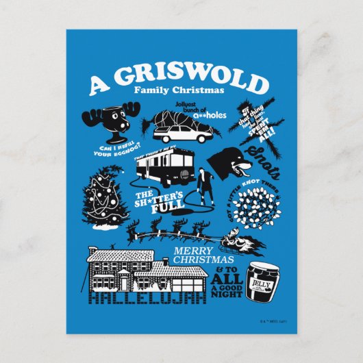 クリスマス休暇のアイコンと引用文 ポストカード (正面)