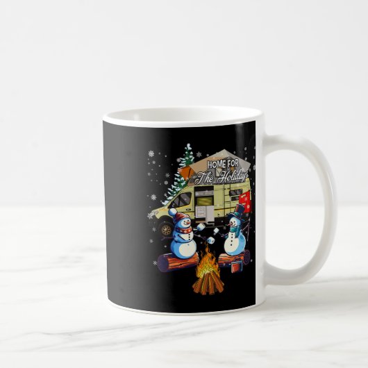 クリスマス休暇のホーム雪だるまキャンプ コーヒーマグカップ (右)