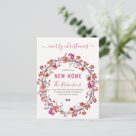 クリスマス休暇の引っ越しモダンのための新しい家 案内ポストカード (スタンド正面)