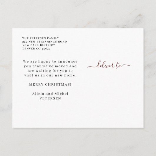 クリスマス休暇の引っ越し用の新しい家 案内ポストカード (裏面)
