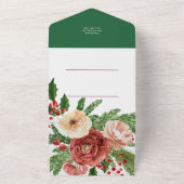 クリスマス休暇の挨拶用水色フローラカード  オールインワン招待状 (外側)