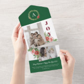 クリスマス休暇の挨拶用水色フローラカード  オールインワン招待状 (貼ってはがせる)