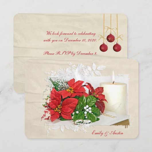 クリスマス休暇の結婚式 返信 招待状 (正面/裏面)