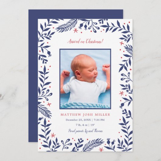 クリスマス休暇の誕生発表 シーズンカード (正面/裏面)