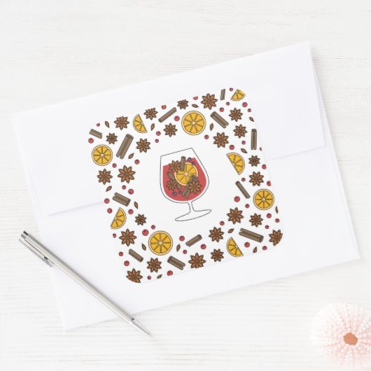 クリスマス休暇の赤いマルドワインスパイス スクエアシール (封筒)