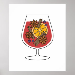 クリスマス休暇の赤いラード暖かいワインのスパイシーな飲み物 ポスター