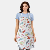 クリスマス休暇の赤い果実の白い青 エプロン (着用した状態)