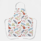 クリスマス休暇の赤い果実の白い青 エプロン (正面)