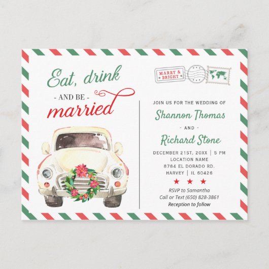 クリスマス休暇の赤い結婚式招待状 ポストカード (正面)