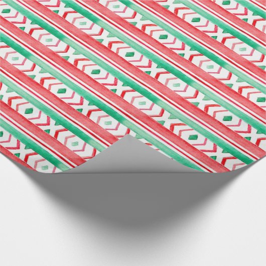 クリスマス休暇の赤と緑の水の色のパターン ラッピングペーパー (角)