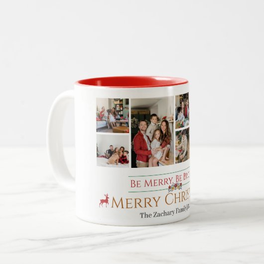 クリスマス休暇スクリプトファミリーフォトコラージュ ツートーンマグカップ (正面左)