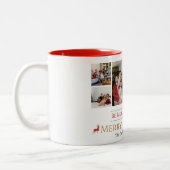 クリスマス休暇スクリプトファミリーフォトコラージュ ツートーンマグカップ (左)