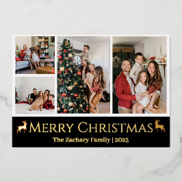 クリスマス休暇スクリプトファミリーフォトコラージュ 箔シーズンカード