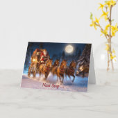 クリスマス休暇 かわいいサンタと馬車 カード (黄色い花)