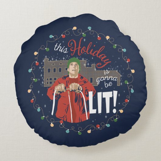 クリスマス休暇 |この祝日が点灯します ラウンドクッション (裏面)