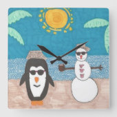 クリスマス休暇 スクエア壁時計 (正面)