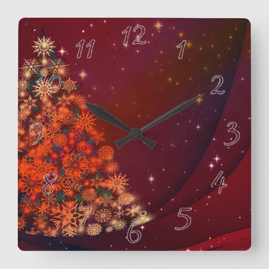 クリスマス休暇 スクエア壁時計 (正面)