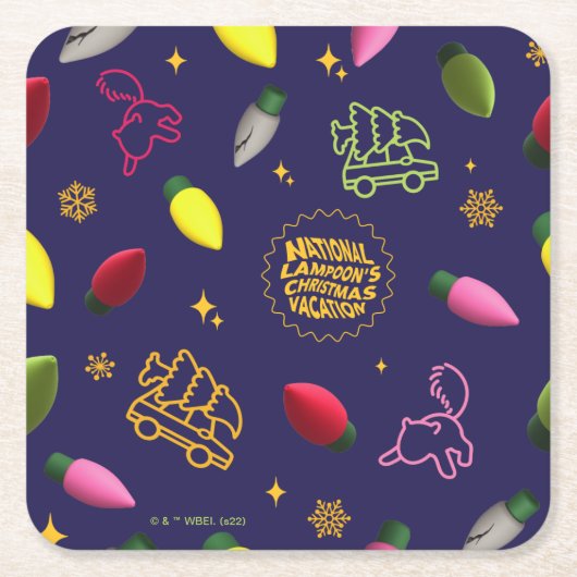 クリスマス休暇 |ホリデーパターン スクエアペーパーコースター (正面)