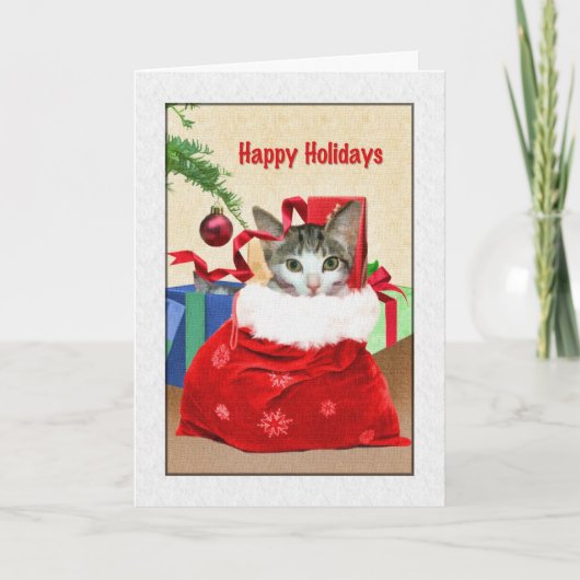 クリスマス休暇、猫の木の下 シーズンカード (正面)