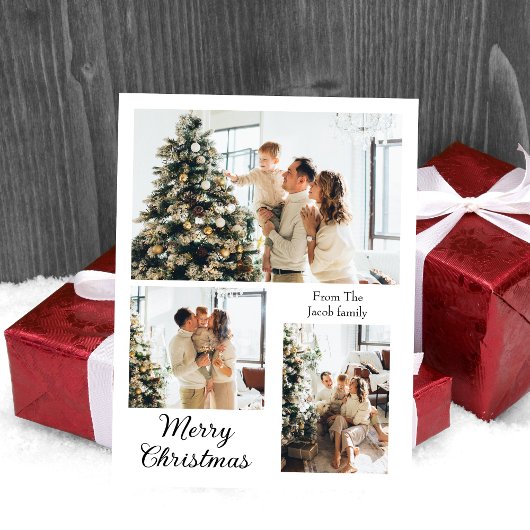 クリスマス休暇 現代タイポグラフィ 3枚の写真 シーズンポストカード