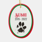 クリスマス休暇 赤緑 ねこ 追悼 セラミックオーナメント (裏面)