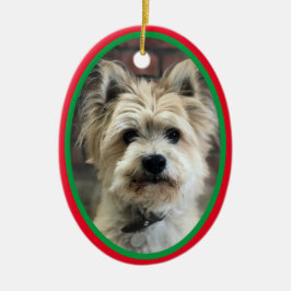 クリスマス休暇 赤緑 思い出の犬 セラミックオーナメント