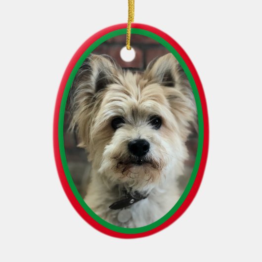 クリスマス休暇 赤緑 思い出の犬 セラミックオーナメント (正面)