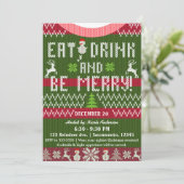クリスマス休暇　飲んで食べて楽しく　ニットセーター 招待状 (スタンド正面)