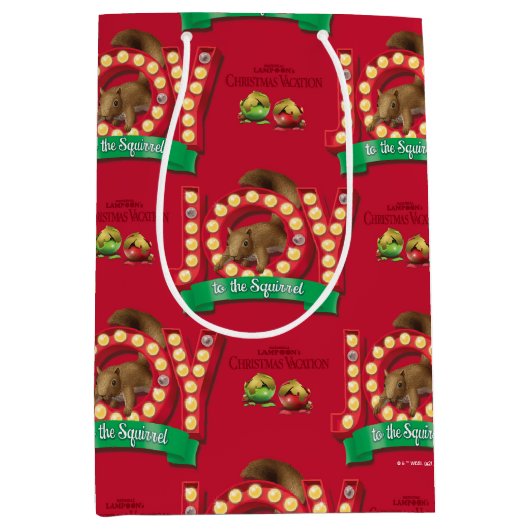 クリスマス休暇 | Joy to the Squirrel Pattern ミディアムペーパーバッグ (正面)