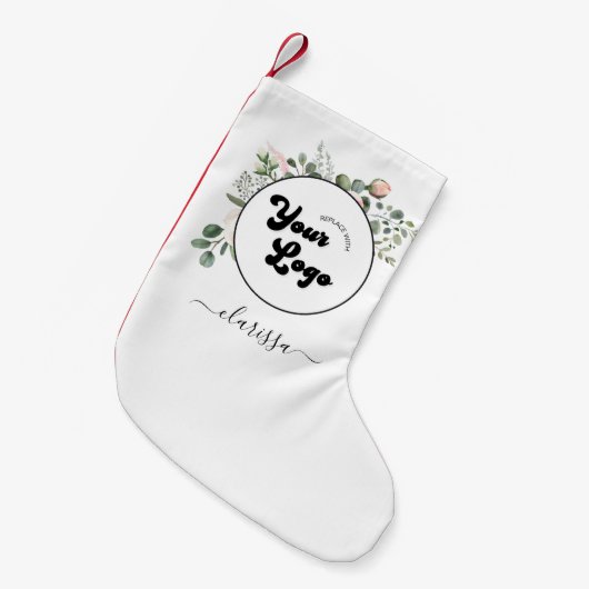 クリスマス会社のビジネスロゴと従業員名 スモールクリスマスストッキング (正面 (吊り時))