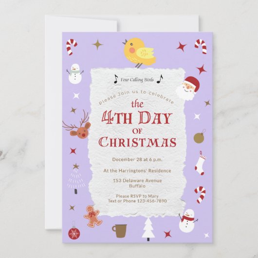 クリスマス伝統主義の可愛い4日目パーティー 招待状 (正面)