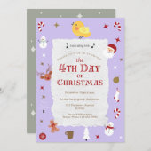 クリスマス伝統主義の可愛い4日目パーティー 招待状 (正面/裏面)