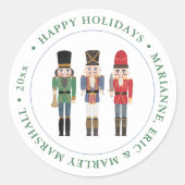 クリスマス伝統的くるみ割りカーハッピーホリデー ラウンドシール (正面)