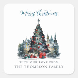 クリスマス伝統的のシーン名メリークリスマス スクエアシール