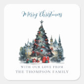 クリスマス伝統的のシーン名メリークリスマス スクエアシール (正面)