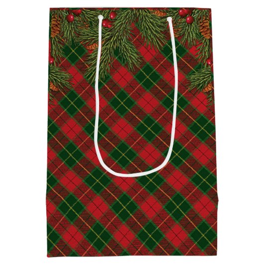 クリスマス伝統的のプレイドタータンチェック ミディアムペーパーバッグ (裏面)
